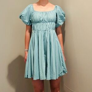 Elegant Blue Puff Sleeve Dress